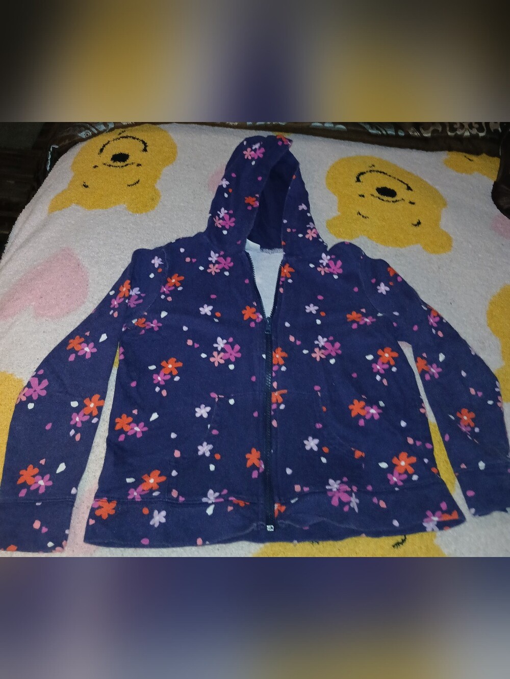 Pre-loved Girls Navy Floral Hooded Zip-Up Jacket.